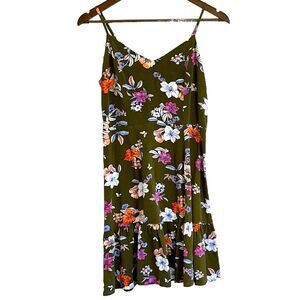A.N.A a new approach olive green floral summer rayon dress women S